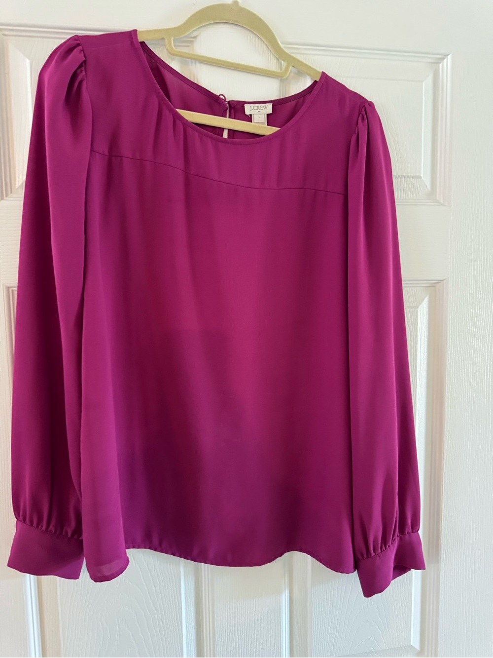 J. Crew Factory Magenta Long-Sleeve Scoop-Neck Blouse